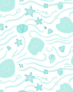 Aqua Coastal Seashell Starfish Waves Rug