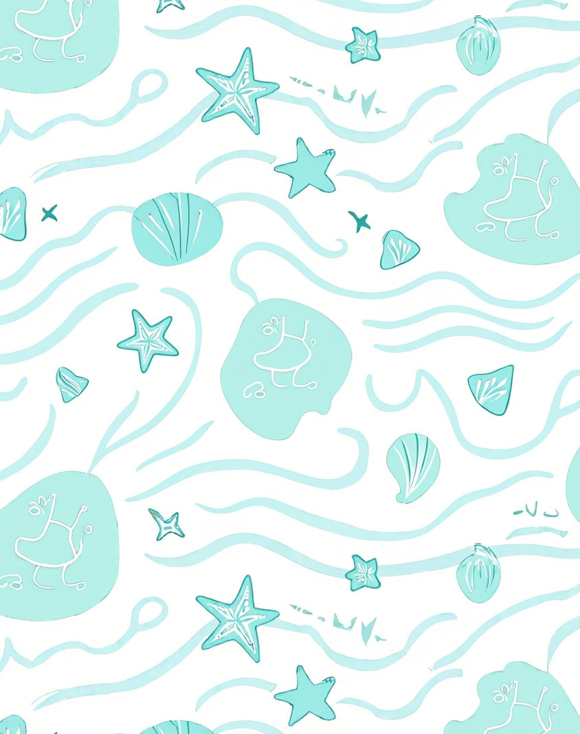 Aqua Coastal Seashell Starfish Waves Rug