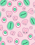 Playful Pink Green Abstract Oval Characters Rug