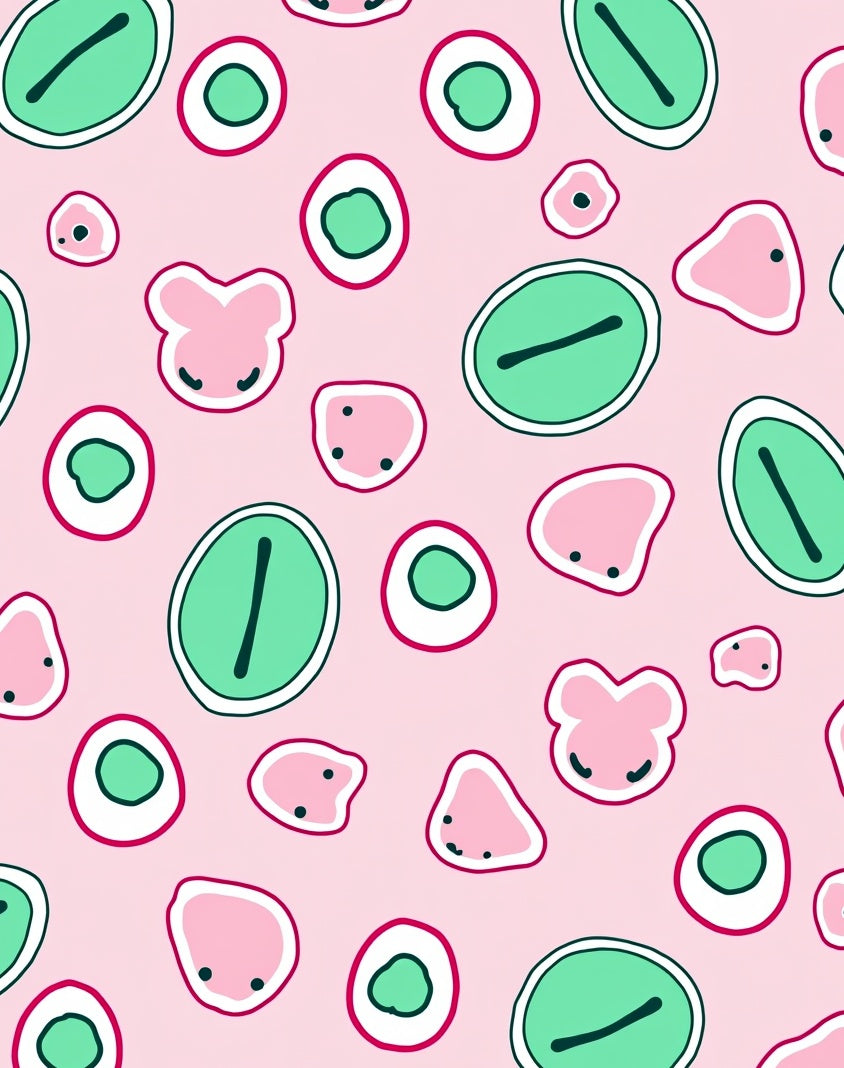Playful Pink Green Abstract Oval Characters Rug
