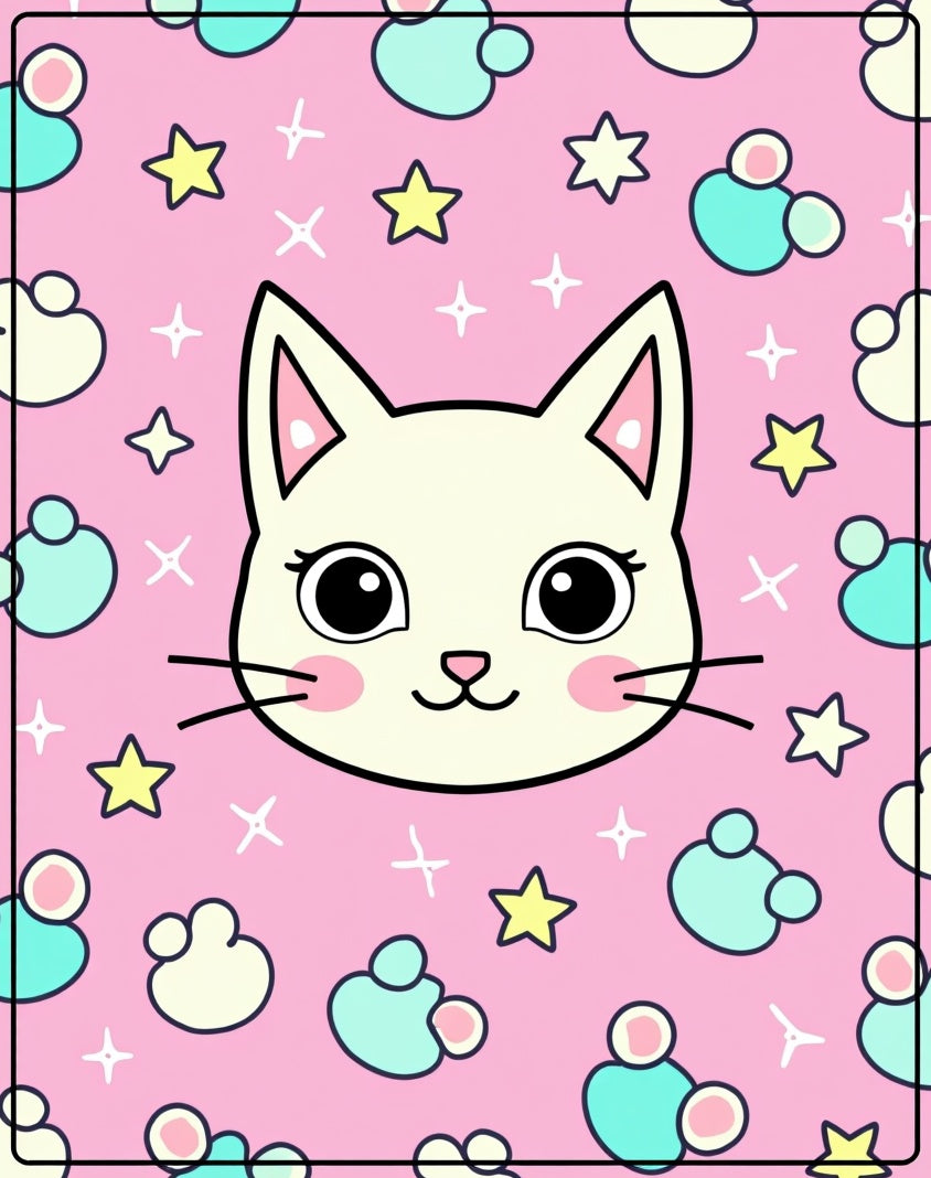 Cute Pink Cat Stars Magical Creatures Rug