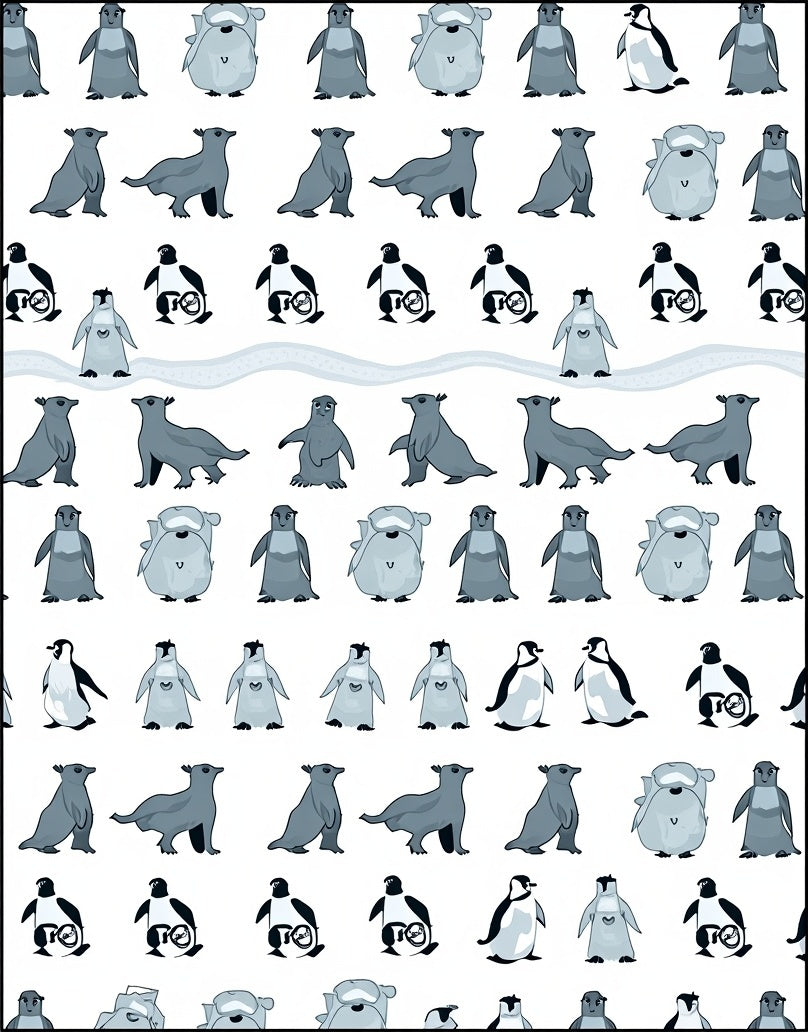 Playful Penguin Seal Colony Motif Rug