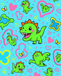 Cute Green Dinosaurs Pink Hearts Butterflies Rug