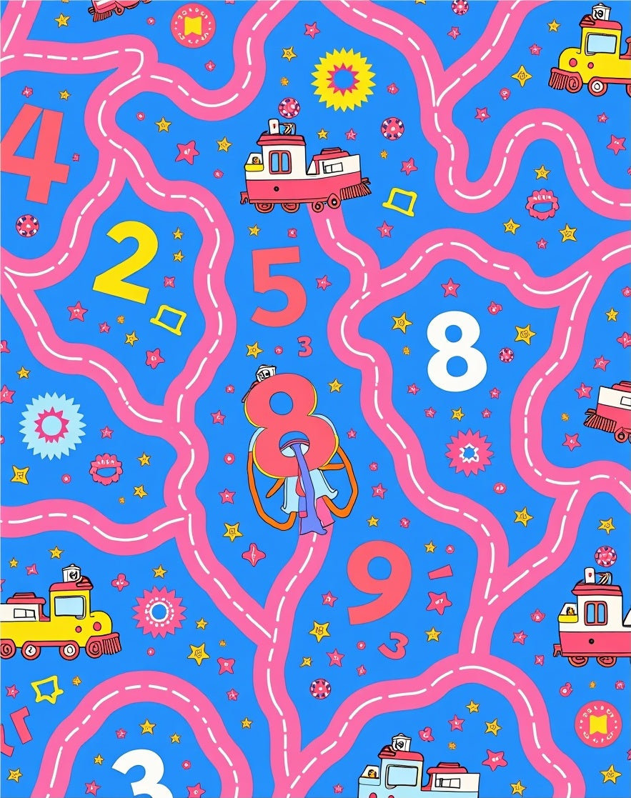 Bright Blue Train Number Play Mat Rug