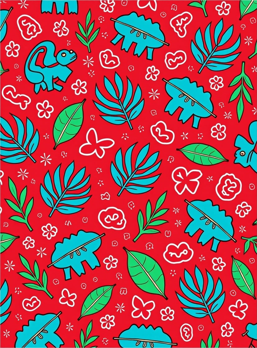 Playful Tropical Dino Leaf Medley Rug