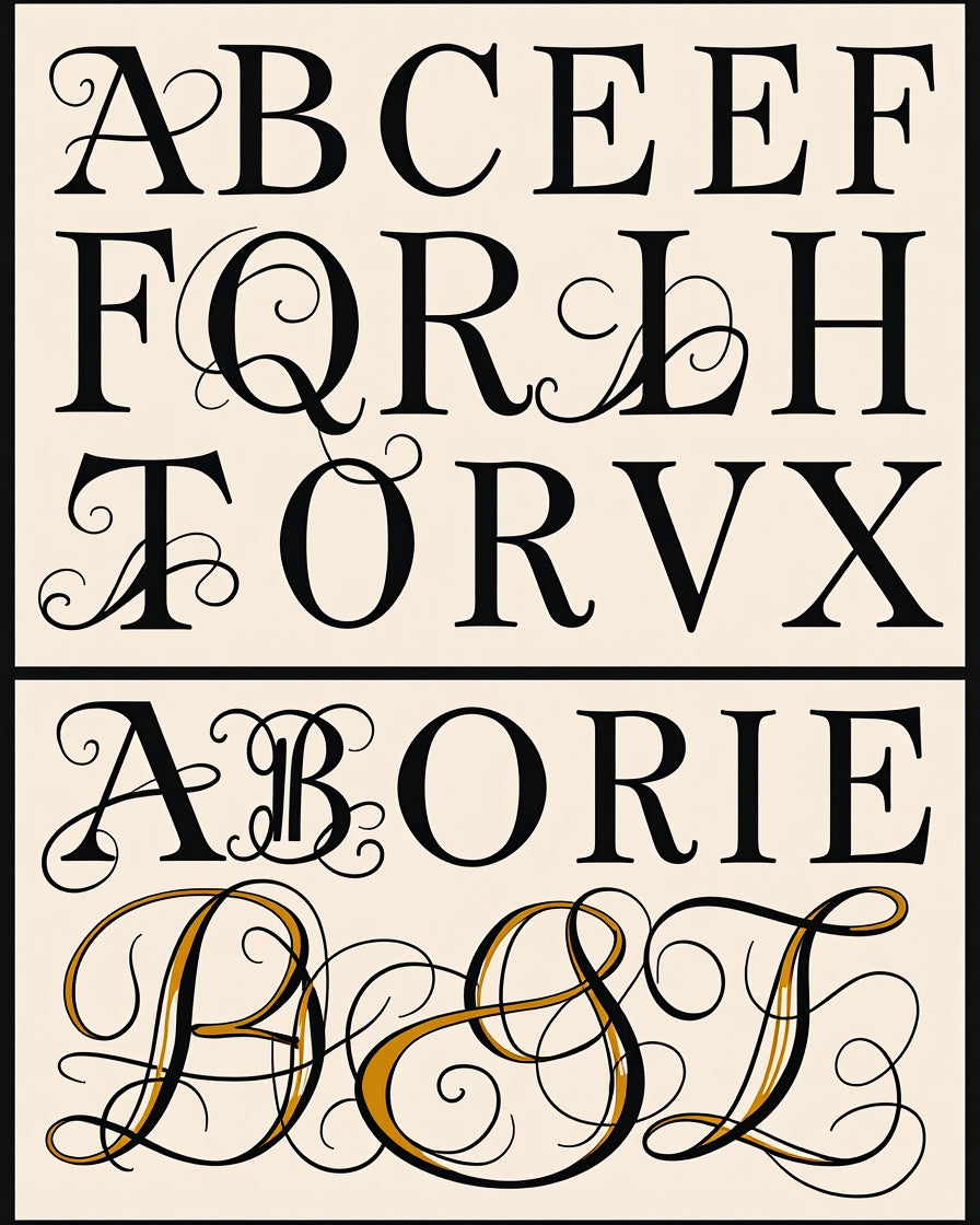 Elegant Black Gold Calligraphy Alphabet Rug