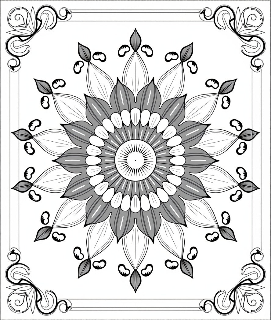 Monochromatic Floral Medallion Border Rug