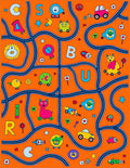Bright Orange Cartoon Car Alphabet Playmat Rug