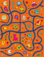 Bright Orange Cartoon Car Alphabet Playmat Rug