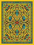 Vibrant Yellow Floral Face Border Rug