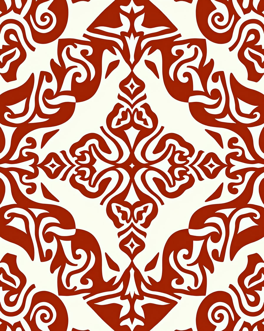 Terracotta Scrolls Damask Rug