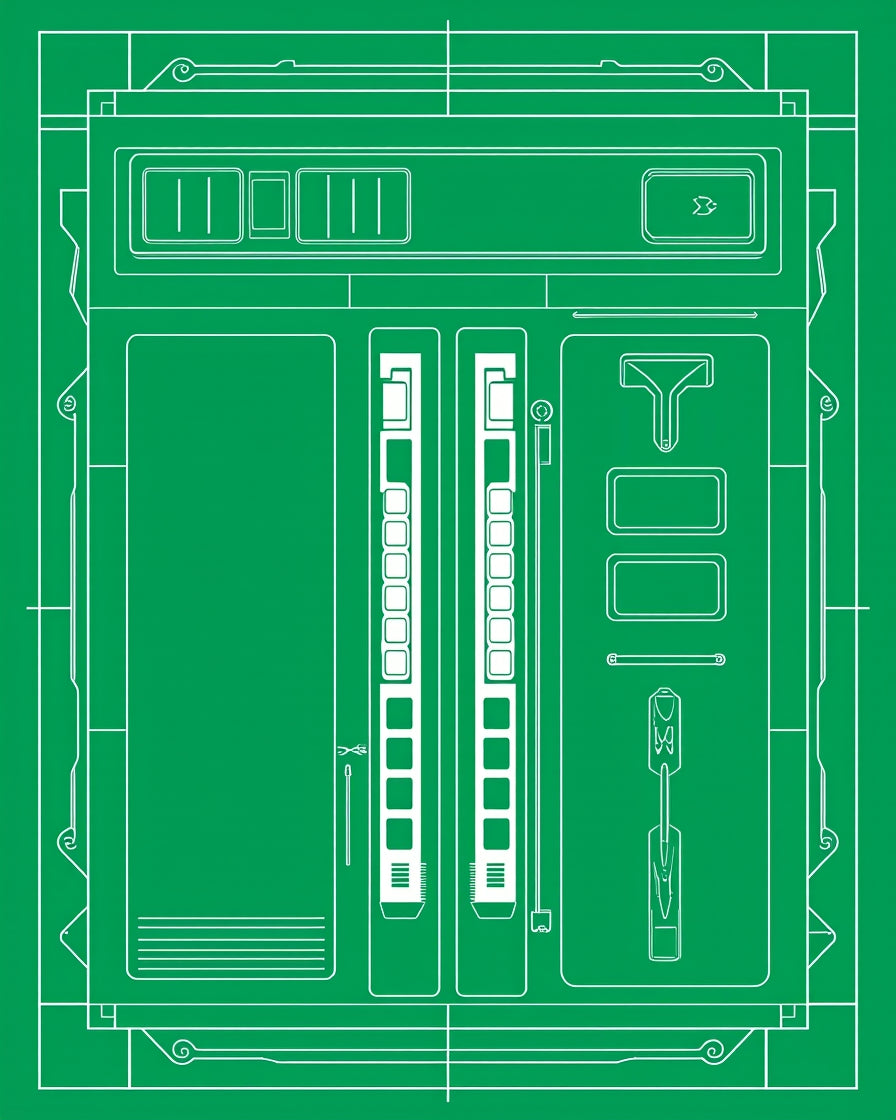 Green Blueprint Technical Schematic Rug