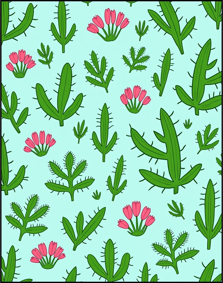 Whimsical Green Cactus Pink Bloom Rug