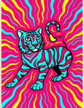 Vibrant Cyan Tiger with Pink Stripes Rug