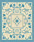 Blue Ivory Floral Medallion Border Rug