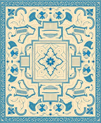 Blue Ivory Floral Medallion Border Rug
