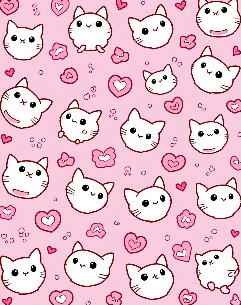 Cute Pink Kawaii Cat Heart Collage Rug