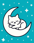 Sleeping White Cat Moon Stars Rug