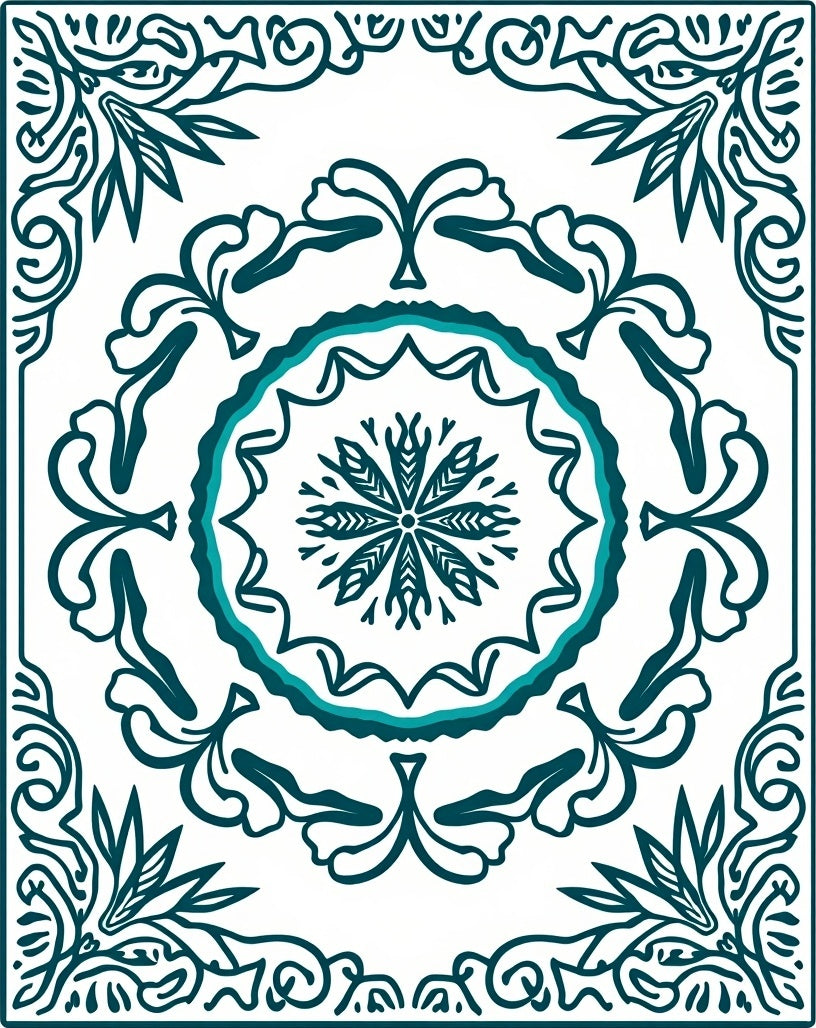 Teal Floral Medallion Bordered Rug