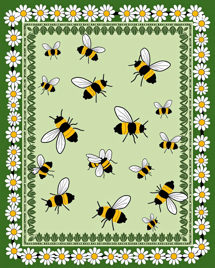 Yellow Black Bee Daisy Border Rug