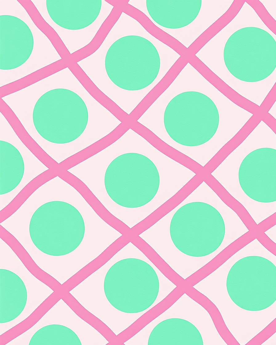 Pink Mint Polka Dot Grid Rug