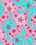 Whimsical Pink Red Starfish Waves Rug