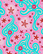 Whimsical Pink Red Starfish Waves Rug