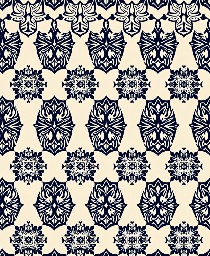 Beige and Navy Floral Medallion Rug