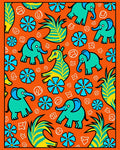 Orange Teal Elephant Jungle Adventure Rug