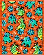 Orange Teal Elephant Jungle Adventure Rug