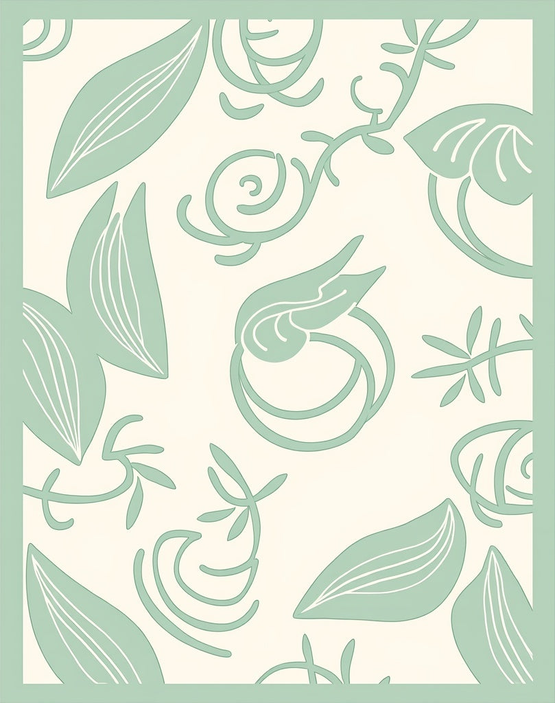Sage Green Botanical Swirl Art Rug