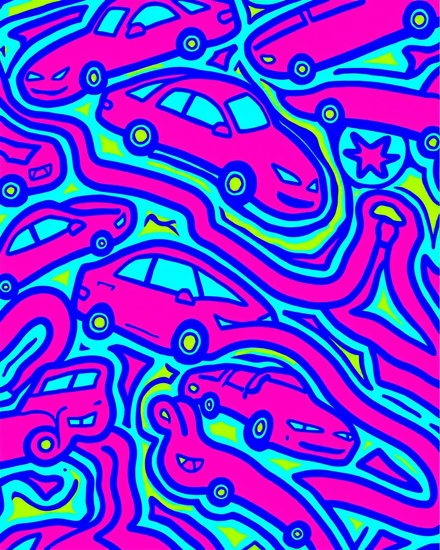 Funky Pink Car Abstract Waves Rug