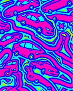 Funky Pink Car Abstract Waves Rug