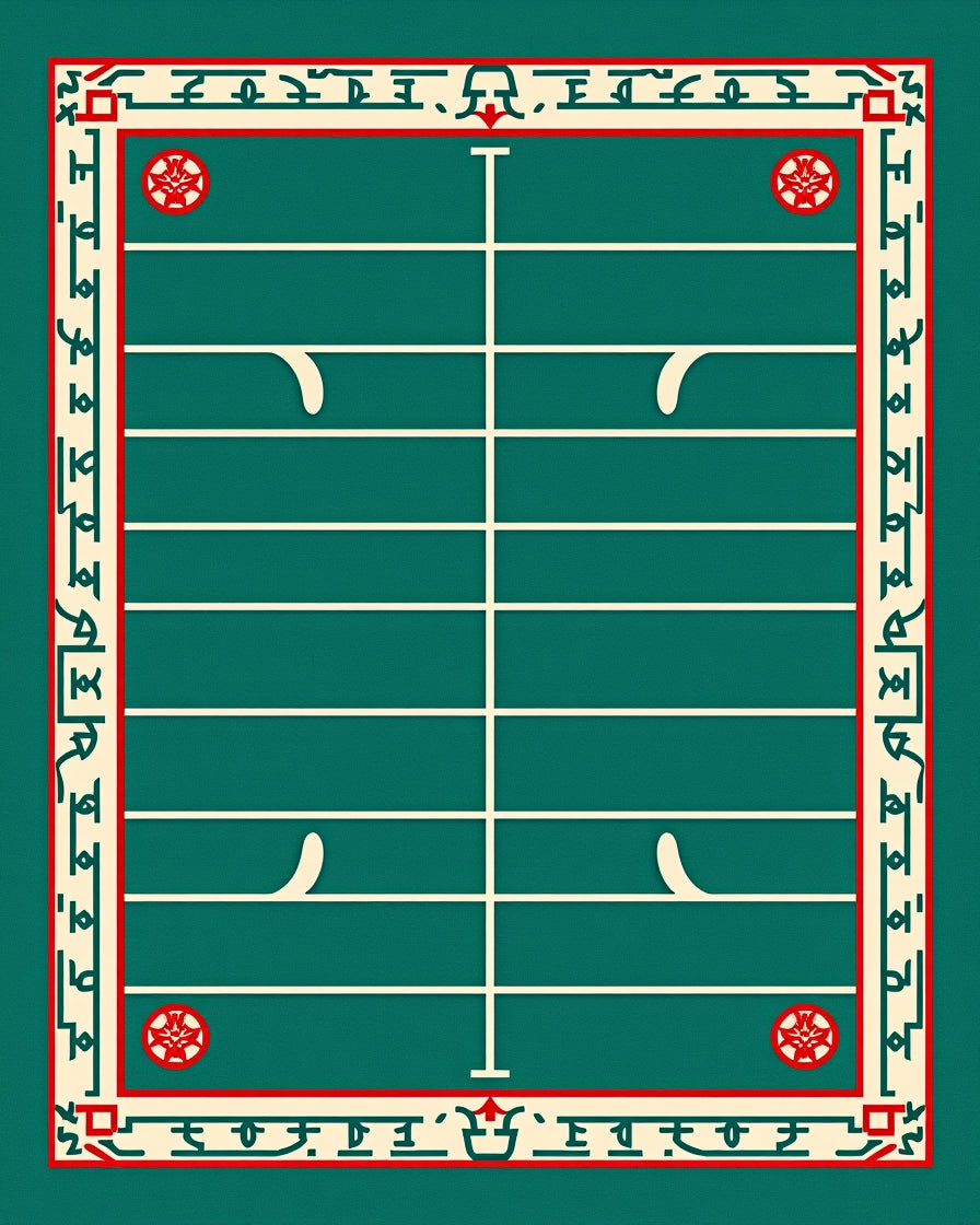 Deep Green Red Geometric Floral Court Rug