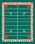 Deep Green Red Geometric Floral Court Rug