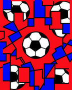 Red Blue Soccer Ball Geometric Collage Rug
