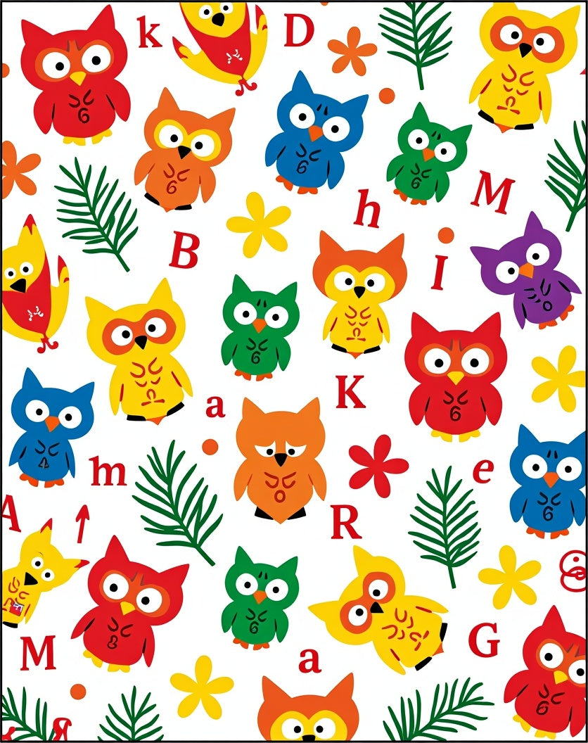 Whimsical Colorful Owl Alphabet Rug