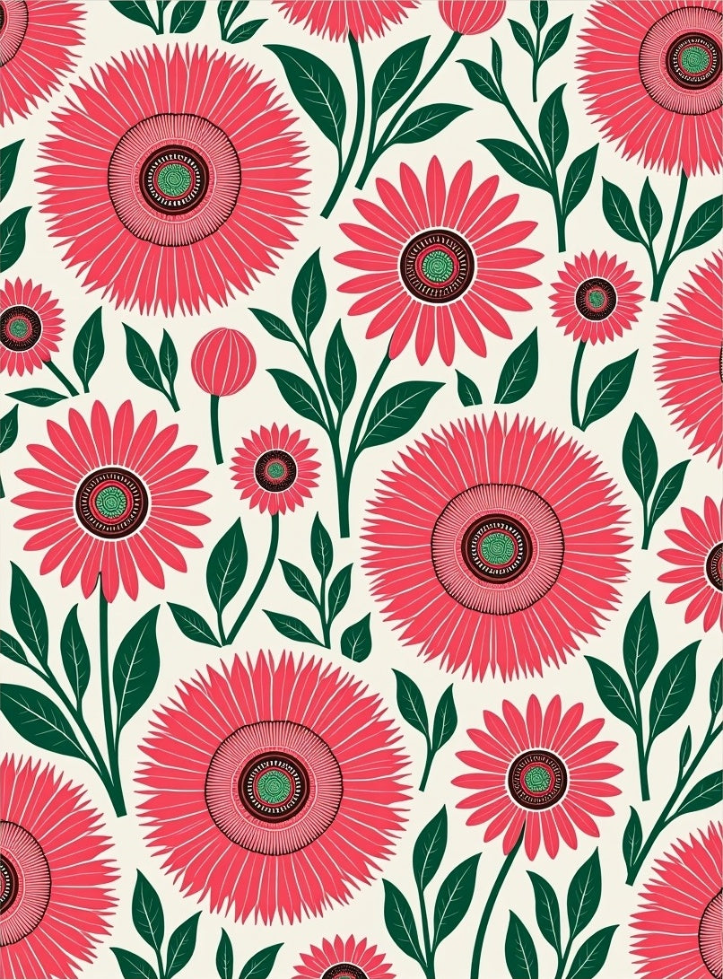 Coral Daisy Floral Arrangement Rug