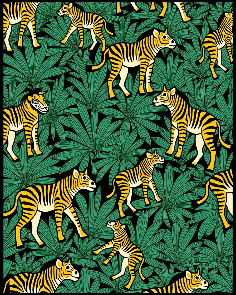 Yellow Zebra Tropical Leaf Jungle Rug