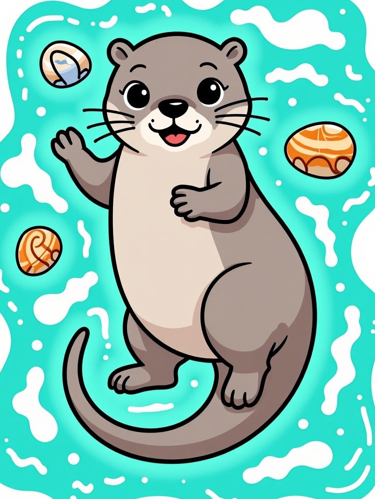 Cute Otter With Seashells And Waves Rug
