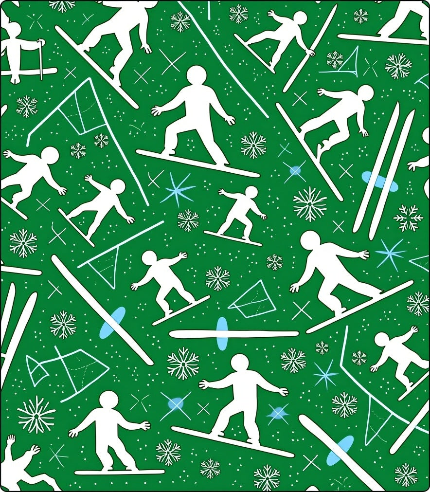 Green Snowboarding Snowflakes Joyful Skiers Rug