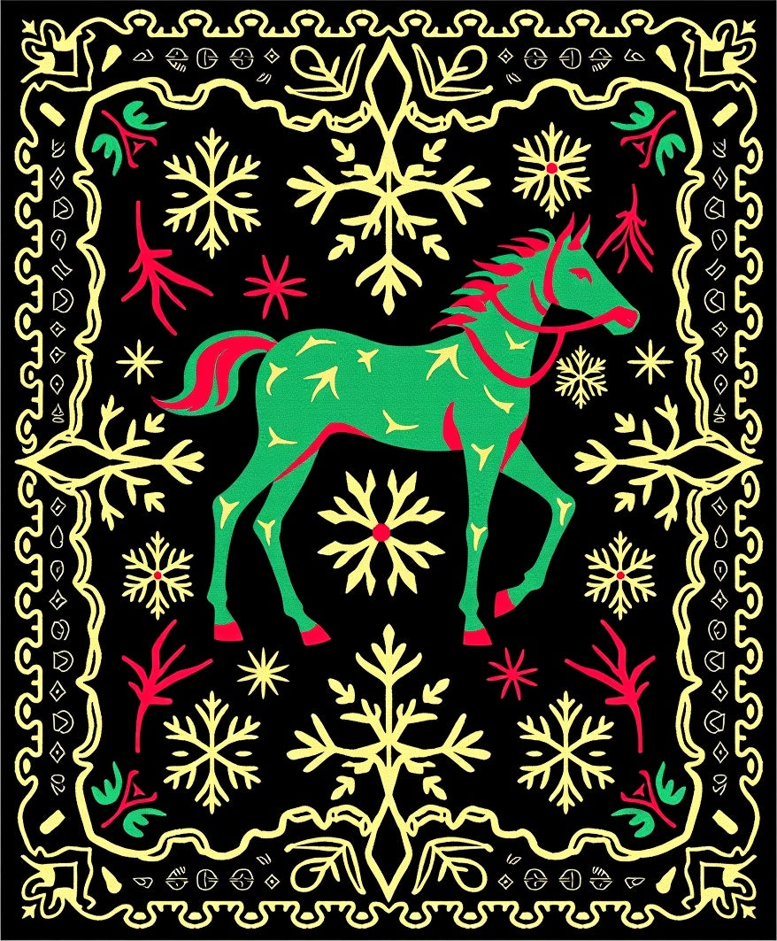 Emerald Green Horse Snowflake Border Rug