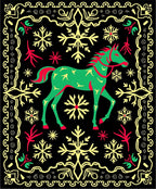 Emerald Green Horse Snowflake Border Rug