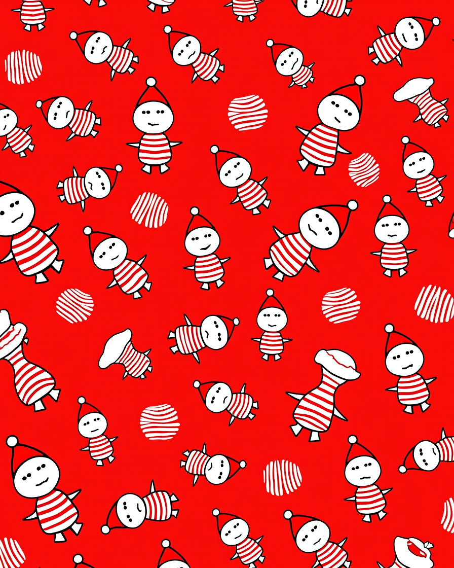 Red White Striped Figures Christmas Hat Rug