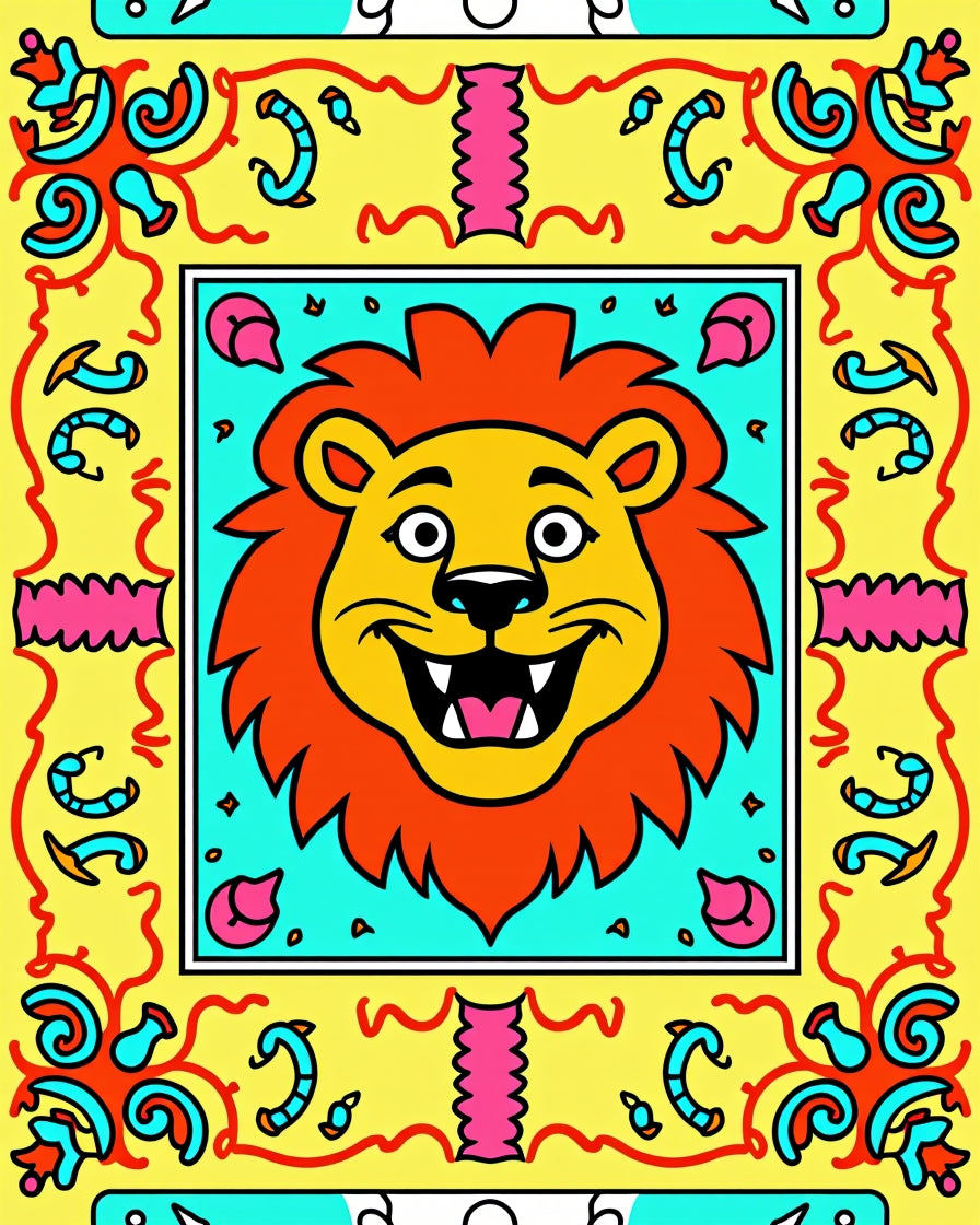 Joyful Yellow Lion Face Garden Rug