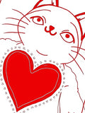 Whimsical Red Heart Cat Illustration Rug