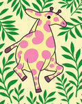 Playful Giraffe Jungle Leaves Rug
