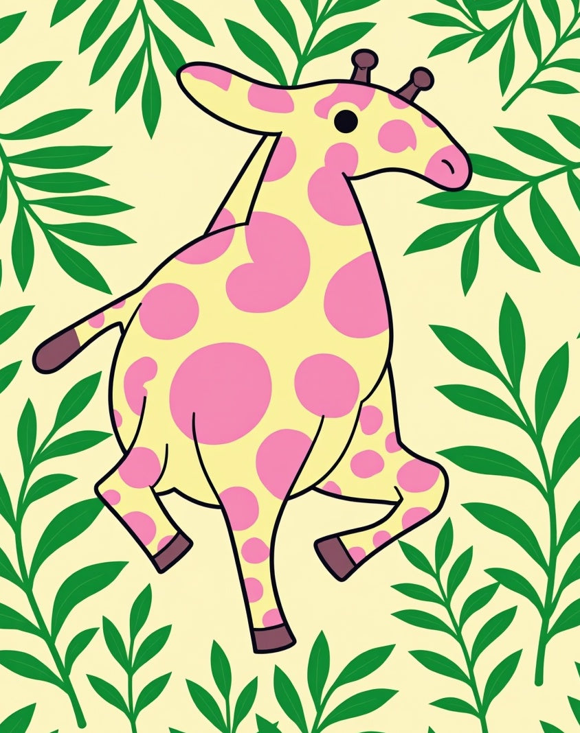 Playful Giraffe Jungle Leaves Rug