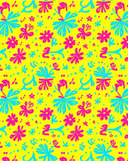 Bright Yellow Pink Blue Floral Bloom Rug