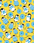 Whimsical Yellow Penguin Blue Scarf Rug